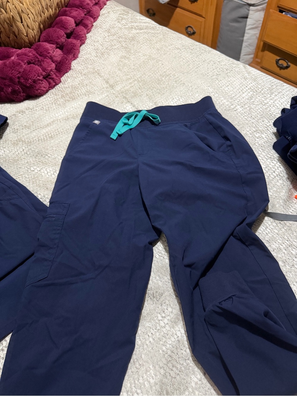 Figs Women’s Navy Jogger AntiWrinkle with Teal Drawstring
